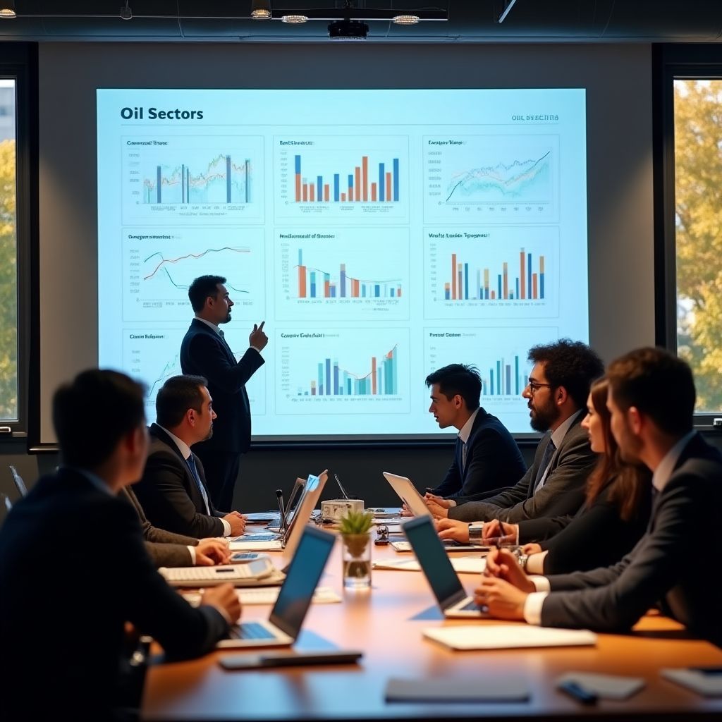 Profesionales analizando datos del sector petrolero